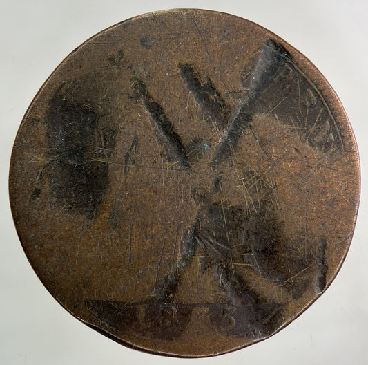 1875 Victoria One Penny Coin | Worn Grade