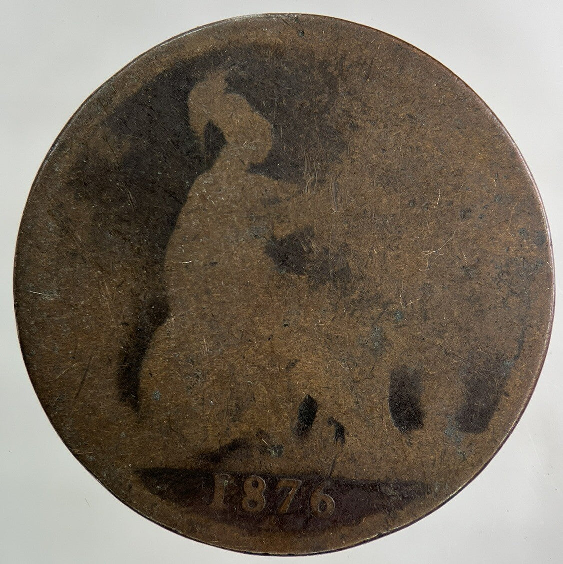 1876-H Victoria One Penny Coin | Worn Grade