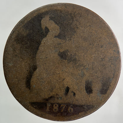 1876-H Victoria One Penny Coin | Worn Grade