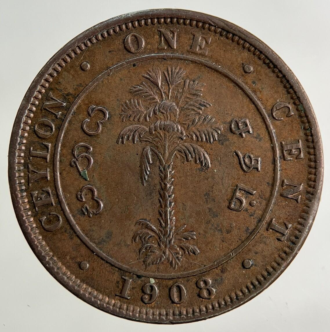 1908 Ceylon 1 Cent Coin | Very High Grade