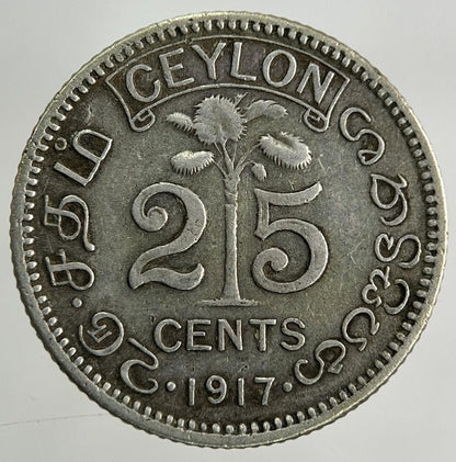 1917 Ceylon 25 Cents Silver Coin | Fine Collectable Grade
