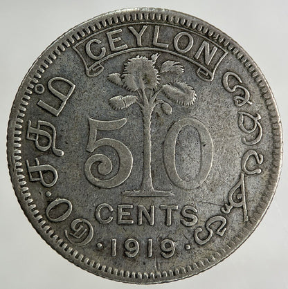 1919 Ceylon 50 Cents Silver Coin | Collectable Grade