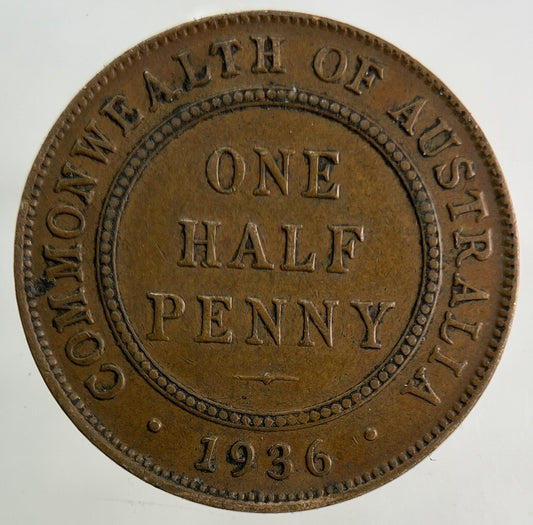 1936 Australia Half-Penny Coin | Fine Collectable Grade