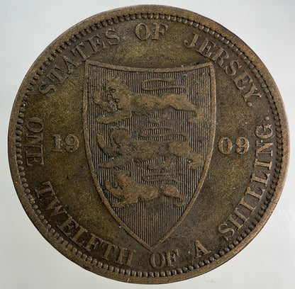 1909 Jersey 1/12 One Twelfth Of A Shilling Coin | Collectable Grade