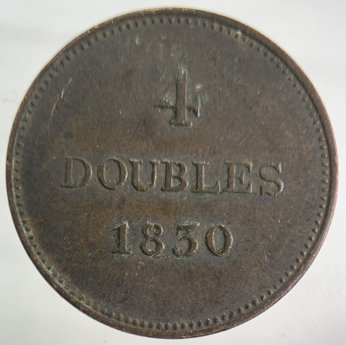 1830 Guernsey 4 Doubles Coin | Fine Collectable Grade