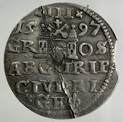 1597 Poland 3 III Grosz Groschen Silver Coin | Fine Collectable Grade