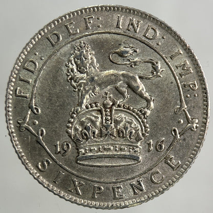 1916 George V Sixpence Silver Coin | Very High Grade