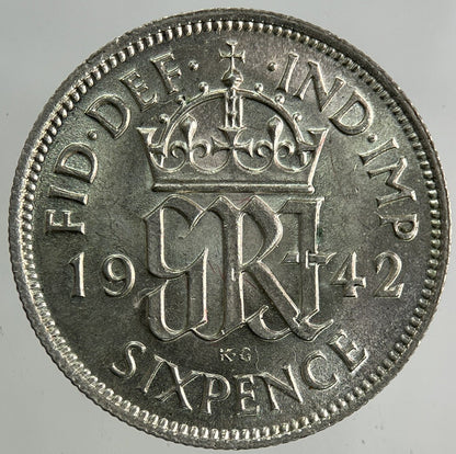 1942 George VI Sixpence Silver Coin | Very High Grade
