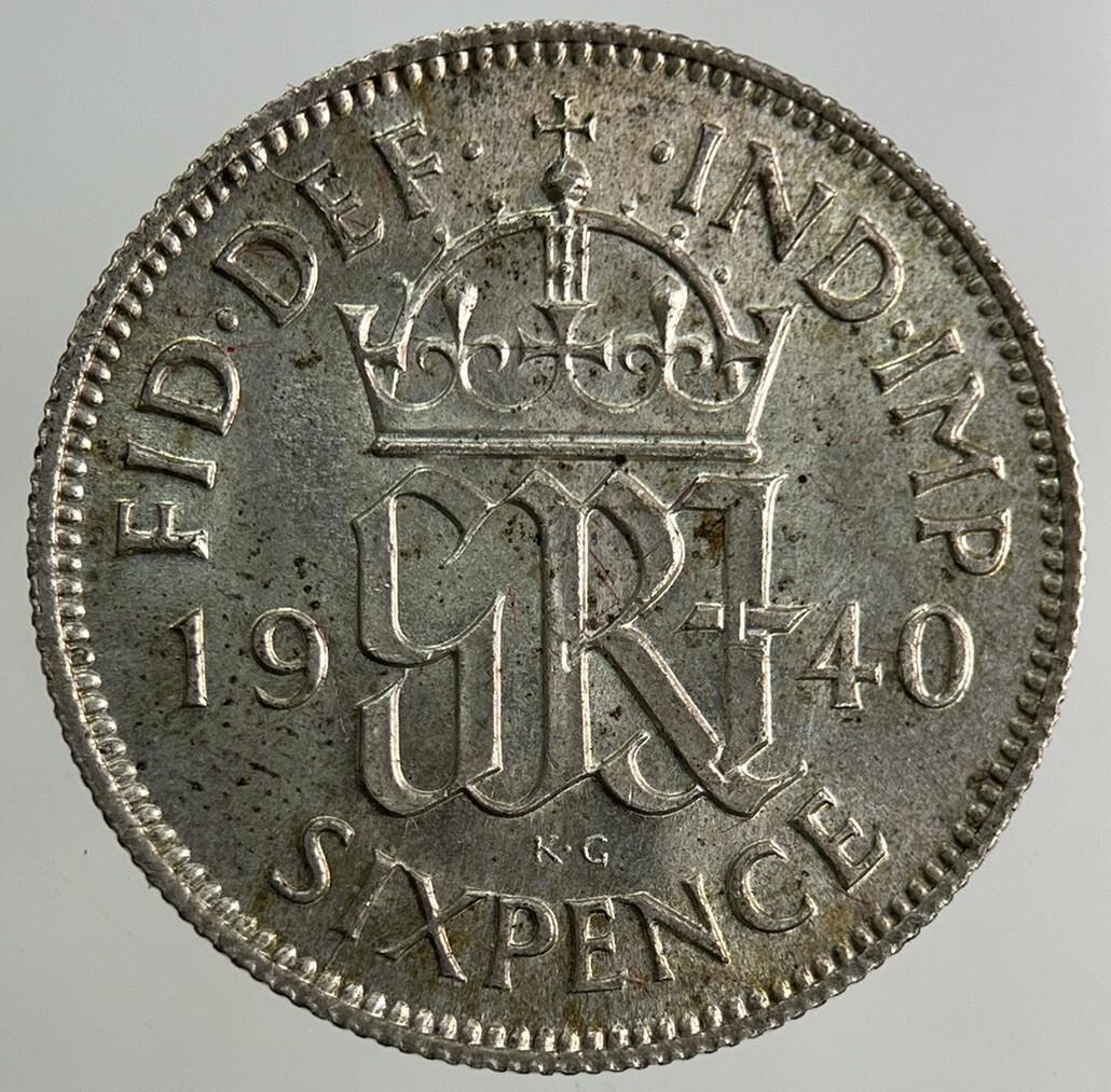 1940 George VI Sixpence Silver Coin | Very High Grade