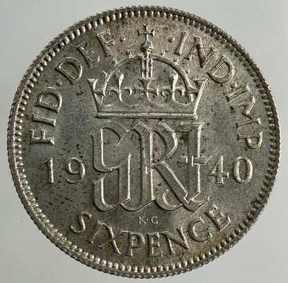 1940 George VI Sixpence Silver Coin | Very High Grade