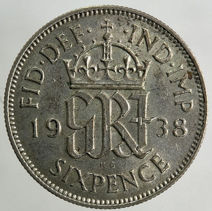 1938 George VI Sixpence Silver Coin | Very High Grade