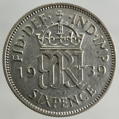 1939 George VI Sixpence Silver Coin | Very High Grade
