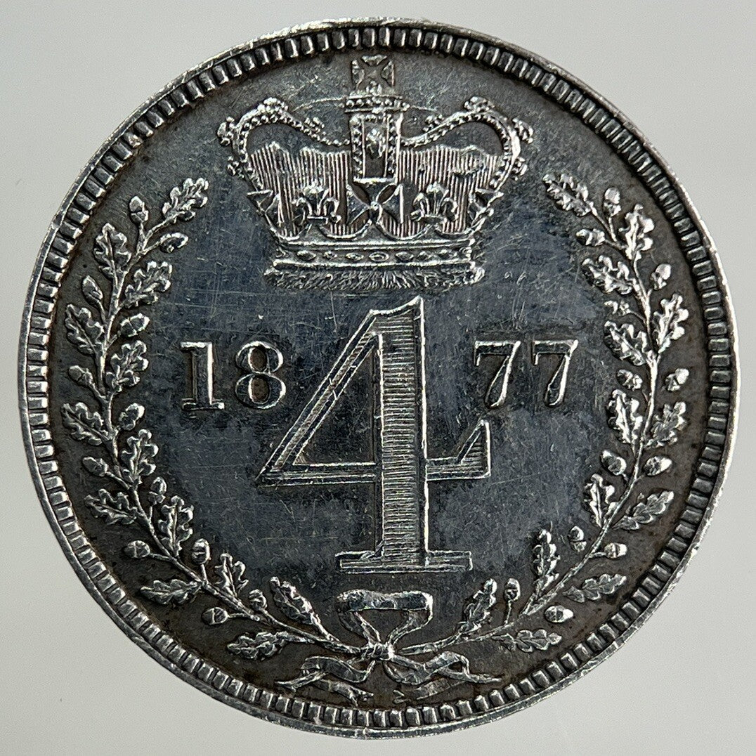 1877 Victoria Maundy Four-Pence Silver Coin | Very High Grade