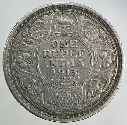 1913 India One Rupee Silver Coin | Fine Collectable Grade