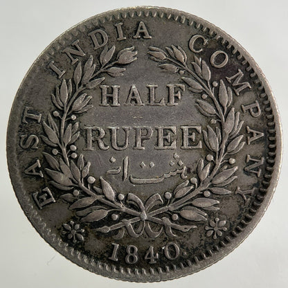 1840 East India Company Half Rupee Silver Coin | Fine Collectable Grade