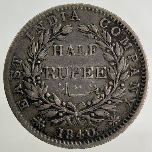 1840 East India Company Half Rupee Silver Coin | Fine Collectable Grade