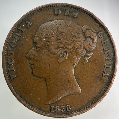1858 Victoria One Penny Coin | Fine Collectable Grade