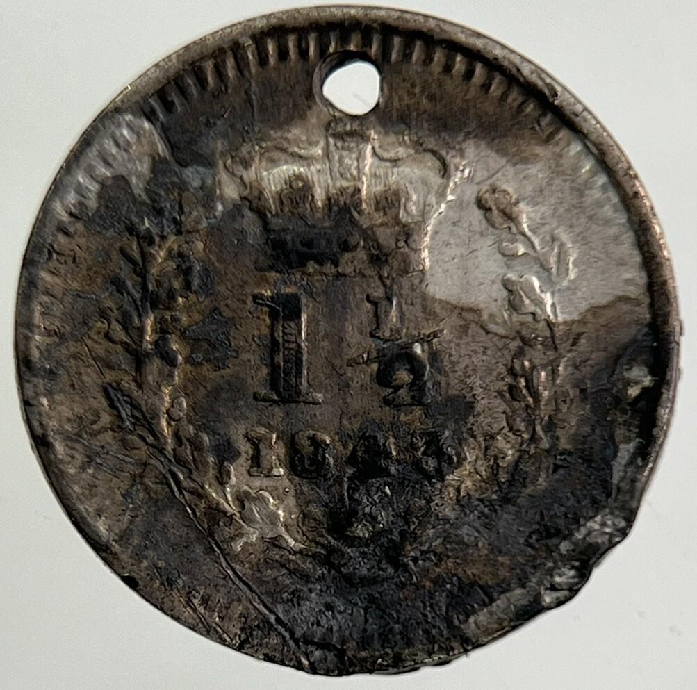 1843 Victoria Three Half Pence 1 1/2 Silver Coin | Collectable Grade