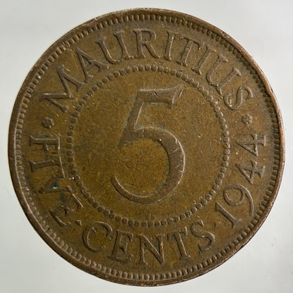 1944 Mauritius 5 Cents Coin | Collectable Grade