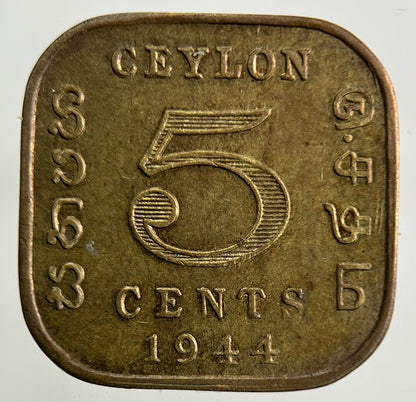 1944 Ceylon 5 Cents Coin | Very High Grade