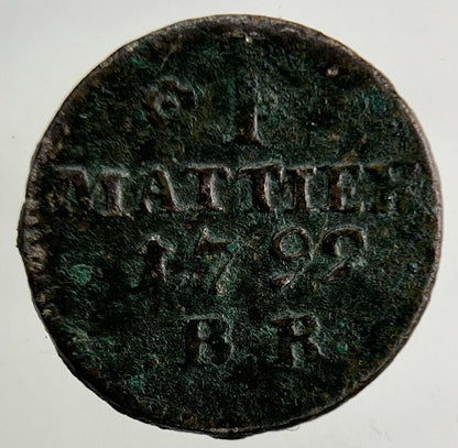 1792 Germany German States 1 Mattier Coin | Fine Collectable Grade