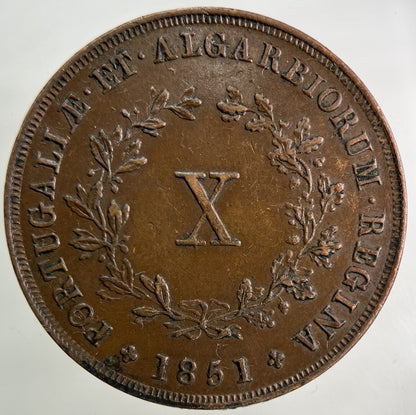 1851 Portugal 10 X Reis Coin | Very High Grade