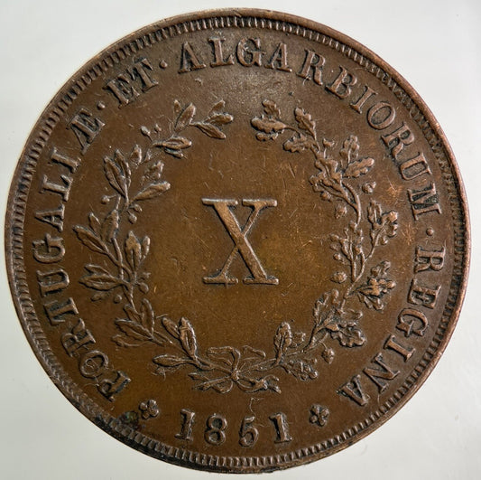 1851 Portugal 10 X Reis Coin | Very High Grade