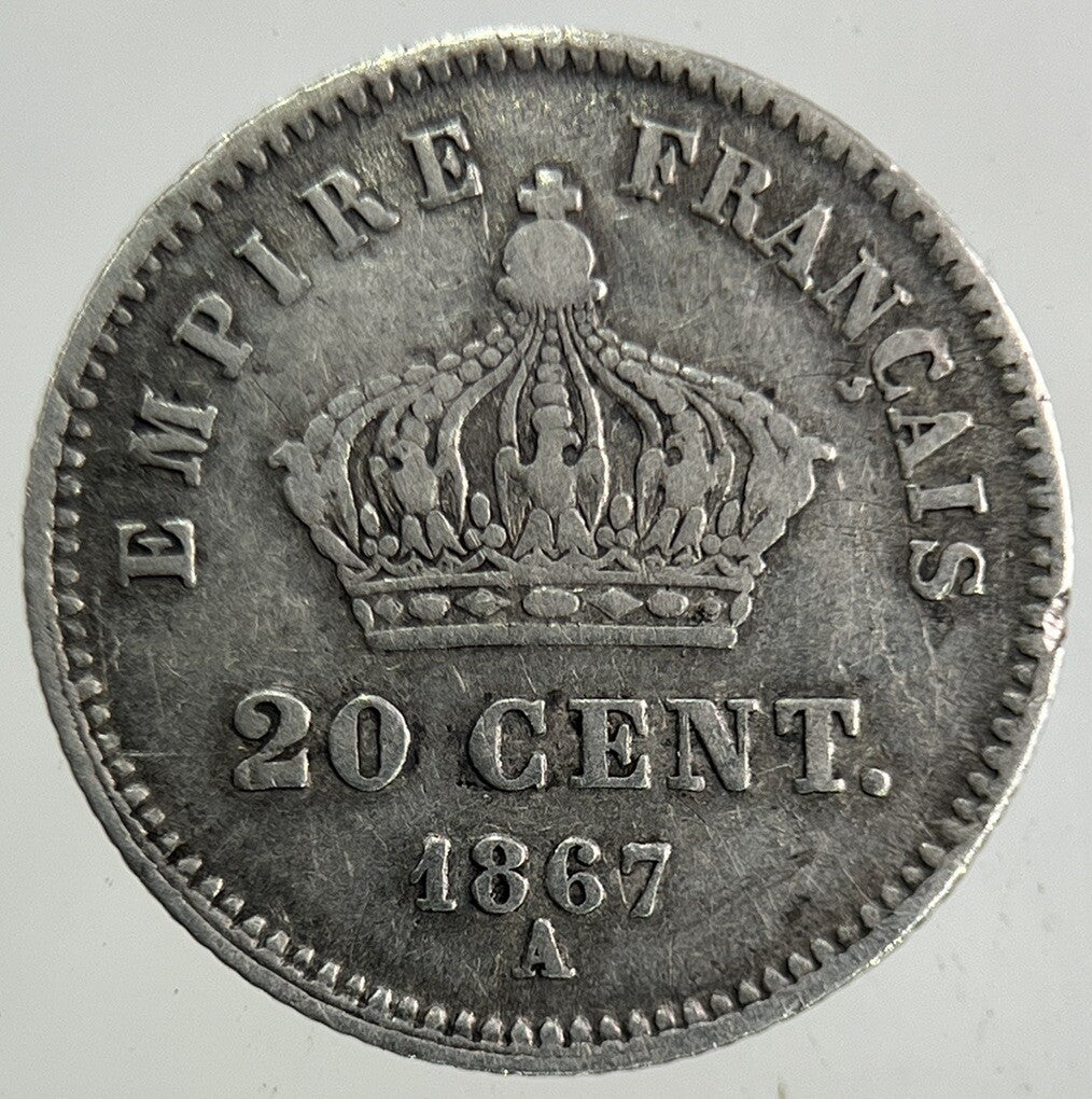 1867 France 20 Centimes Silver Coin | Fine Collectable Grade