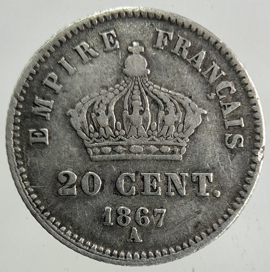 1867 France 20 Centimes Silver Coin | Fine Collectable Grade