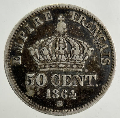 1864 France 50 Centimes Silver Coin | Fine Collectable Grade