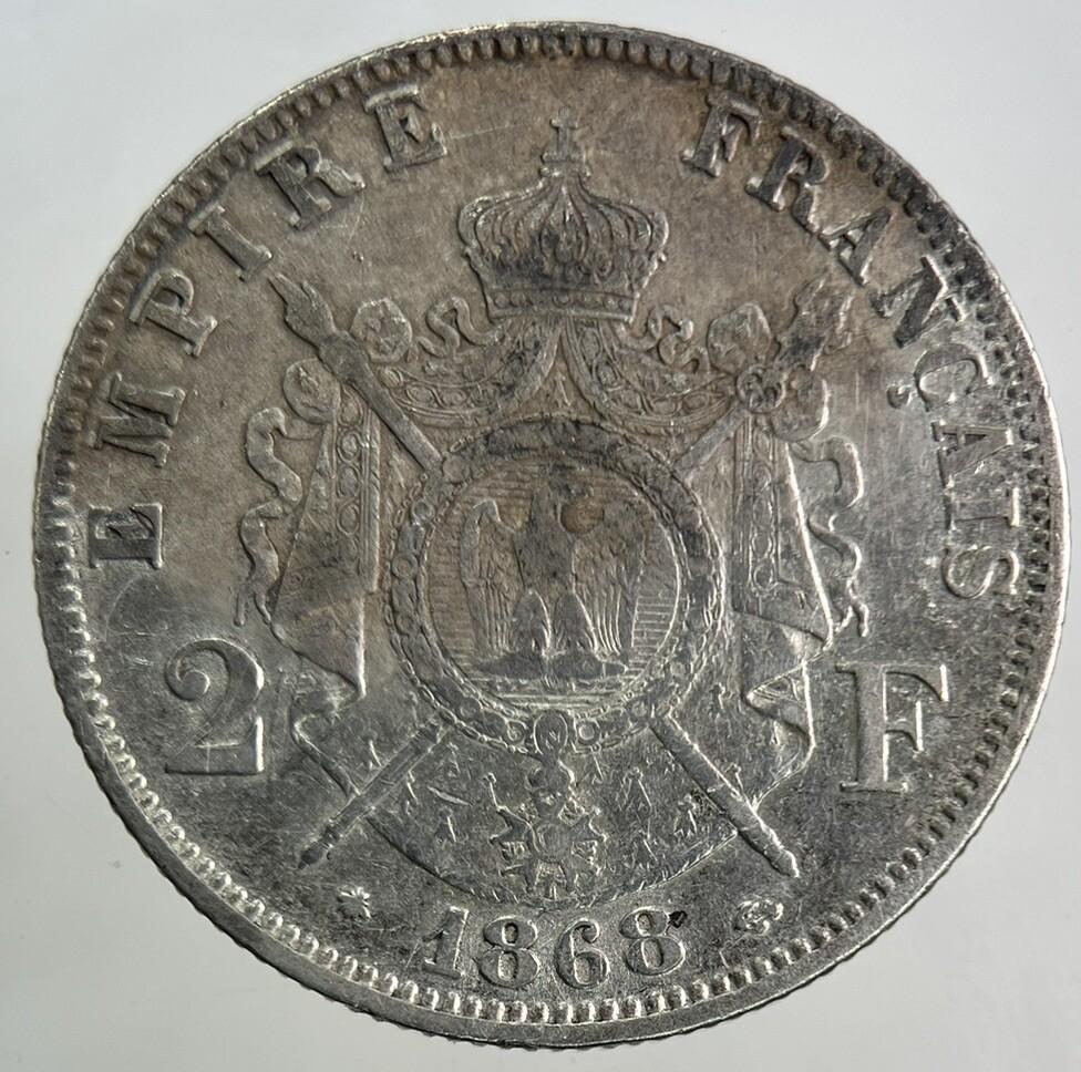 1868 France 2 Francs Silver Coin | Fine Collectable Grade