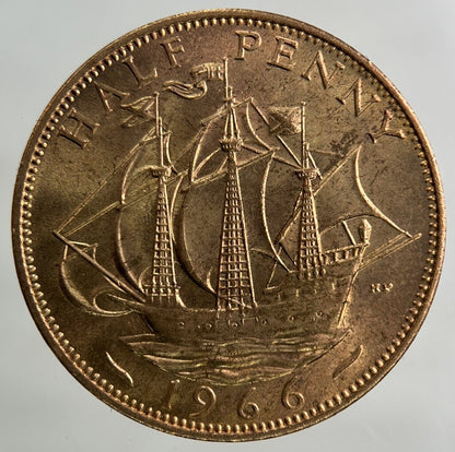 1966 Elizabeth II 2nd Half-Penny Coin | Very Fine Grade