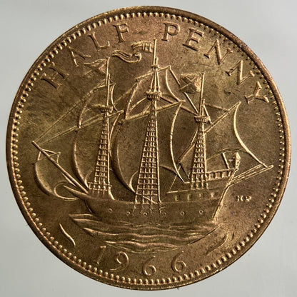 1966 Elizabeth II 2nd Half-Penny Coin | Very Fine Grade