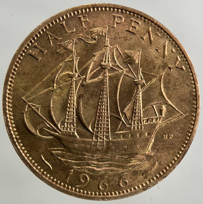 1966 Elizabeth II 2nd Half-Penny Coin | Very Fine Grade