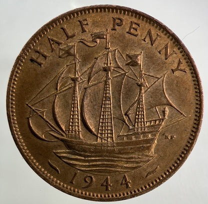 1944 George VI Half-Penny Coin | Very High Grade