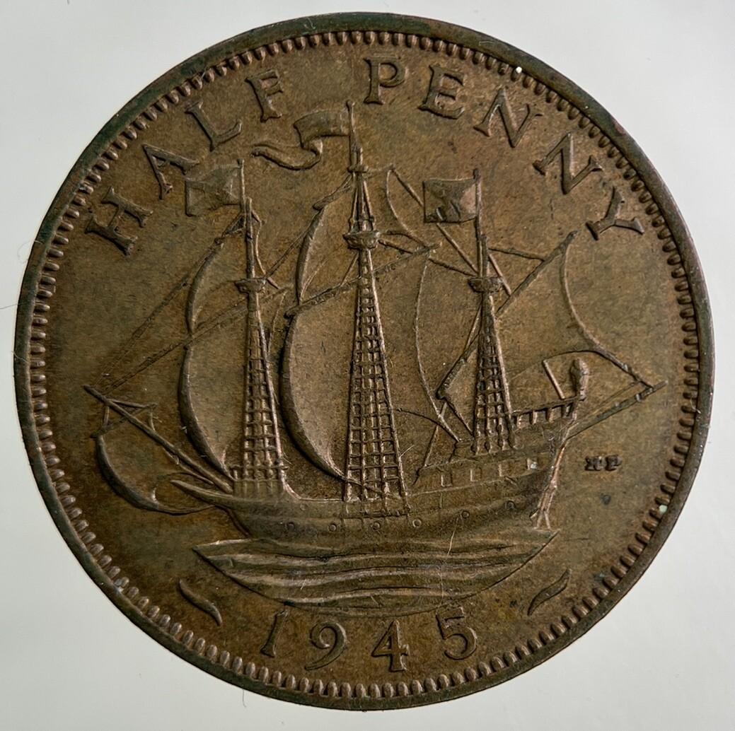 1945 George VI Half-Penny Coin | Very High Grade