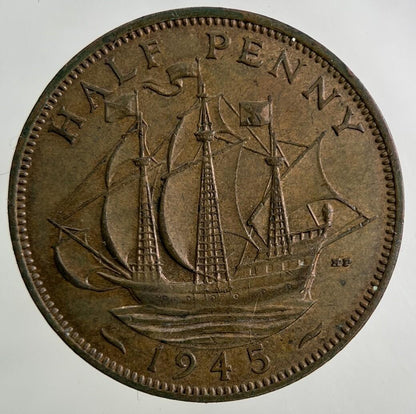 1945 George VI Half-Penny Coin | Very High Grade