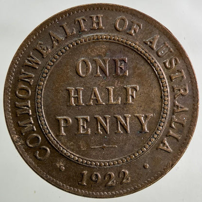 1922 Australia Half-Penny Coin | Very High Grade
