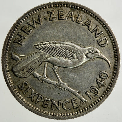 1940 New Zealand Sixpence Silver Coin | Fine Collectable Grade