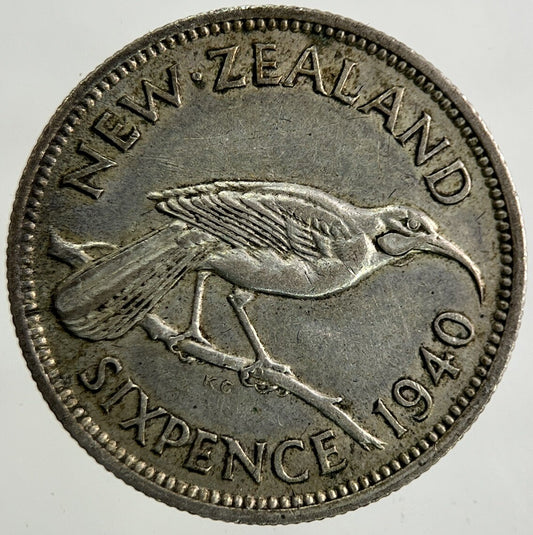 1940 New Zealand Sixpence Silver Coin | Fine Collectable Grade