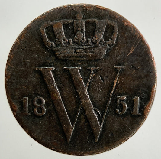1851 Netherlands 1/2 Half Cent Coin | Fine Collectable Grade