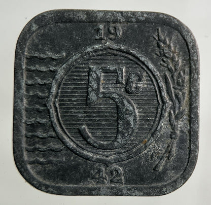 1942 Netherlands 5 Cents Coin | Fine Collectable Grade