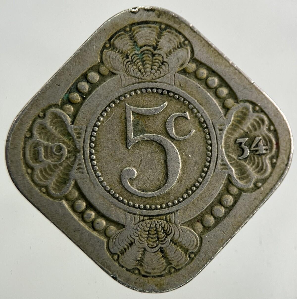 1934 Netherlands 5 Cents Coin | Fine Collectable Grade