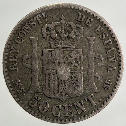 1885 Spain 50 Centimos Silver Coin | Fine Collectable Grade