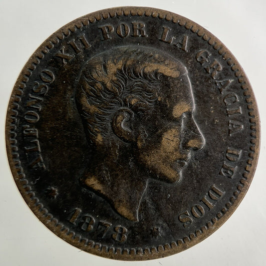 1878 Spain 5 Centimos Coin | Fine Collectable Grade
