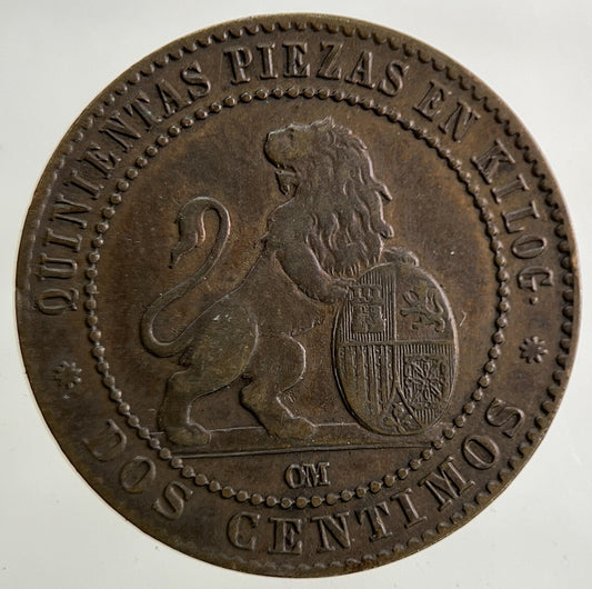 1870 Spain 2 Dos Centimos Coin | Fine Collectable Grade