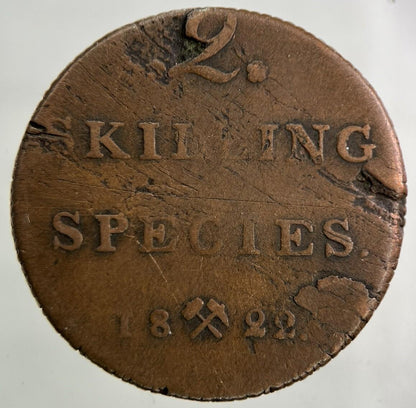1822 Norway 2 Skilling Coin | Fine Collectable Grade