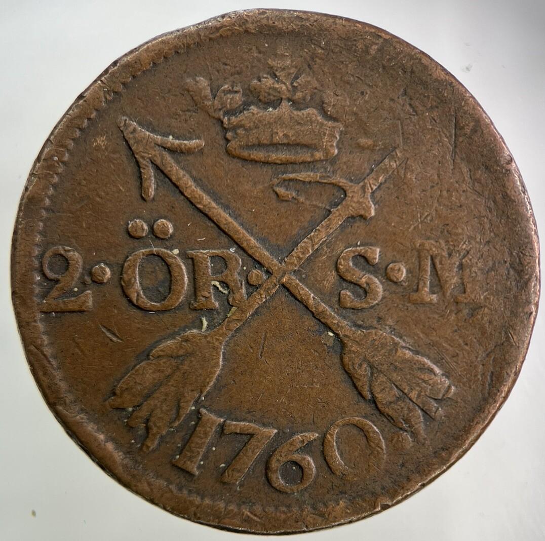 1760 Sweden 2 Ore Coin | Collectable Grade