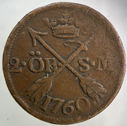 1760 Sweden 2 Ore Coin | Collectable Grade