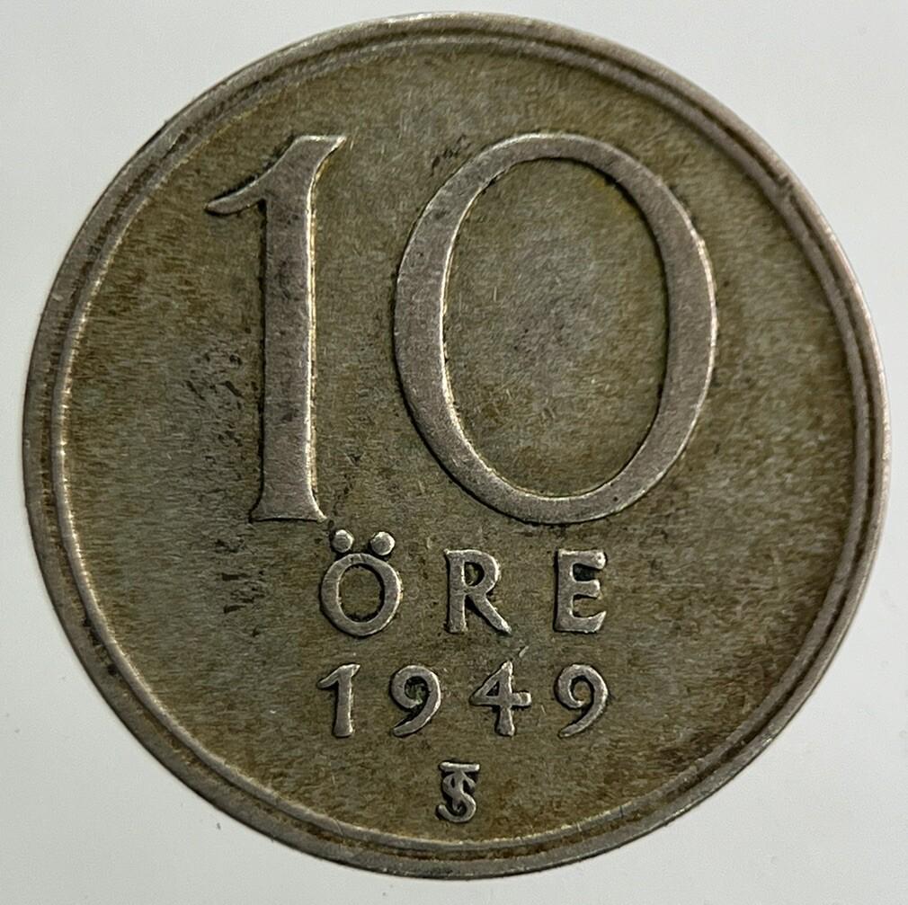 1949 Sweden 10 Ore Silver Coin | Fine Collectable Grade